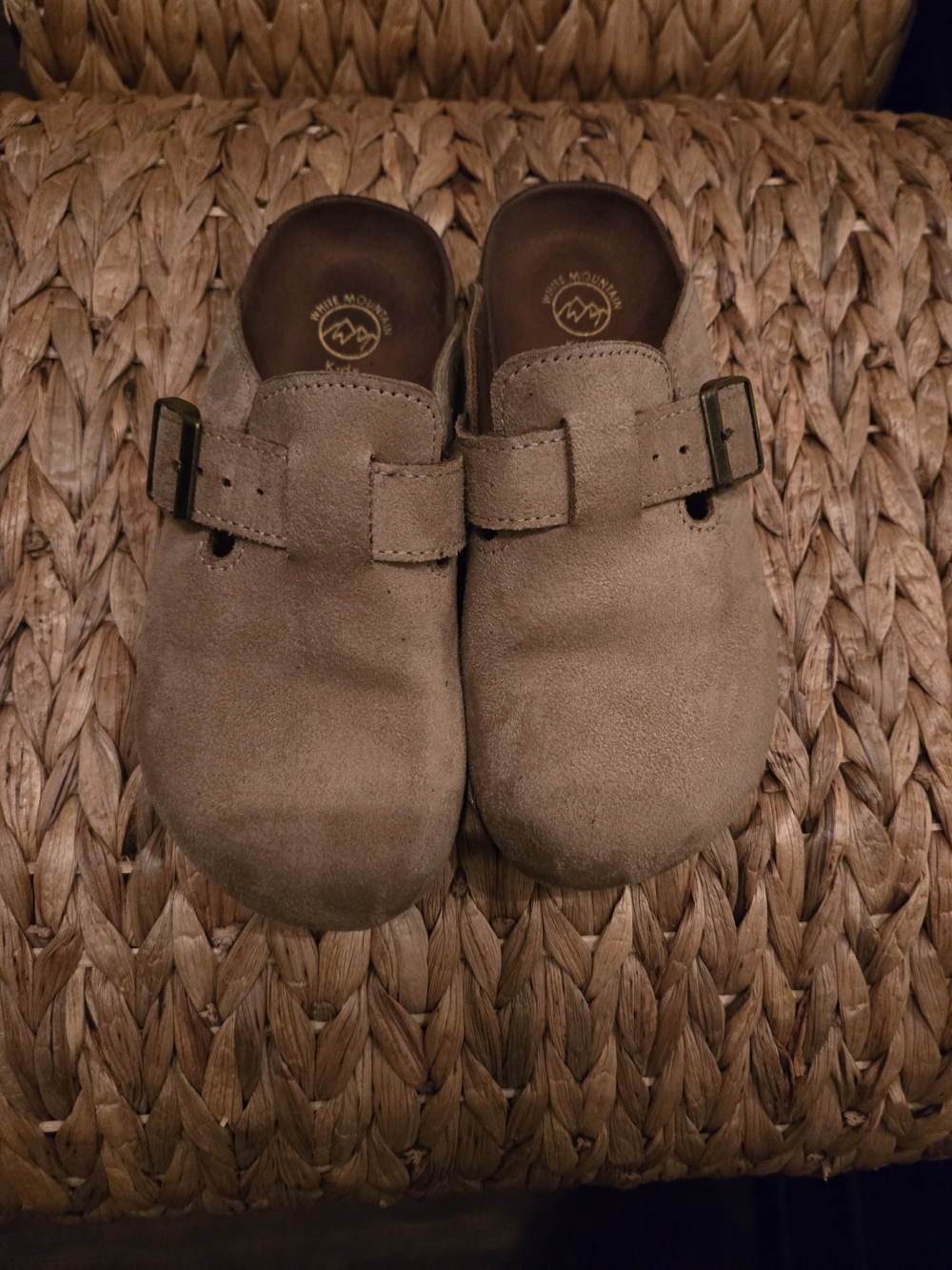 White Mountain Kids Taupe Suede Buckle Clogs